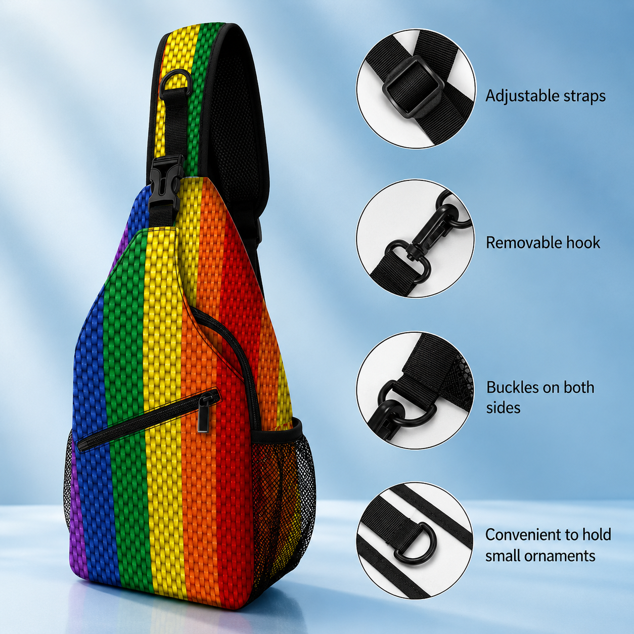 Rainbow Stripe Sling Bag – Crossbody | Lightweight Polyester