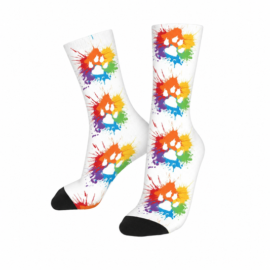 Puppy Paw Print Crew Socks – White | One Size | Polyester