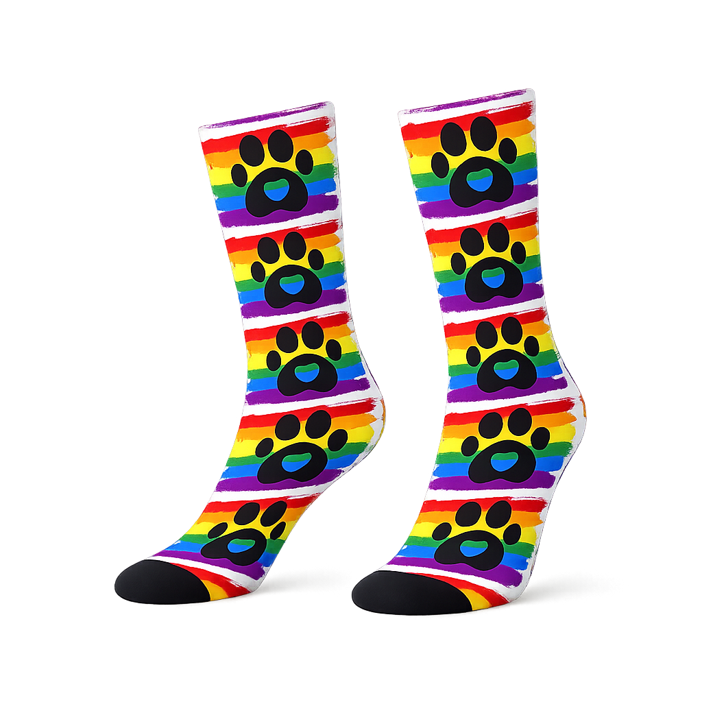 Rainbow Pride Crew Socks – Paw Print | One Size | Polyester