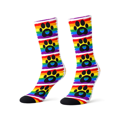 Rainbow Pride Crew Socks – Paw Print | One Size | Polyester