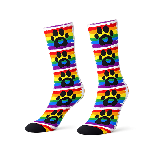 Rainbow Pride Crew Socks – Paw Print | One Size | Polyester