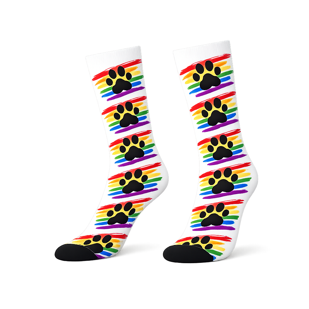Puppy Paw Print Crew Socks – Black & White | One Size | Polyester