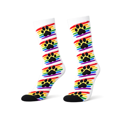 Puppy Paw Print Crew Socks – Black & White | One Size | Polyester