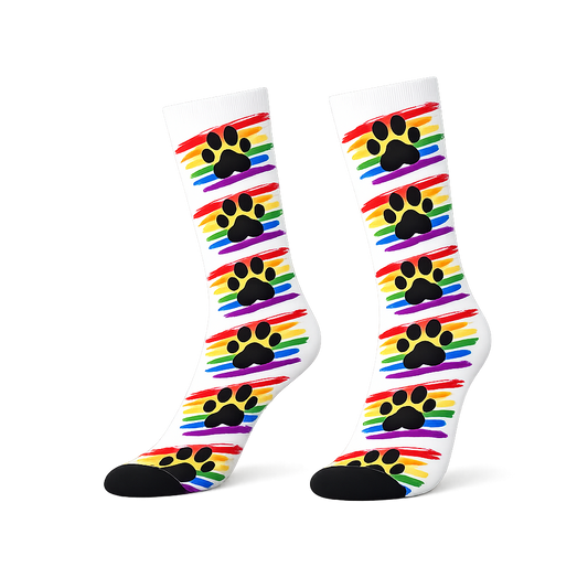 Puppy Paw Print Crew Socks – Black & White | One Size | Polyester
