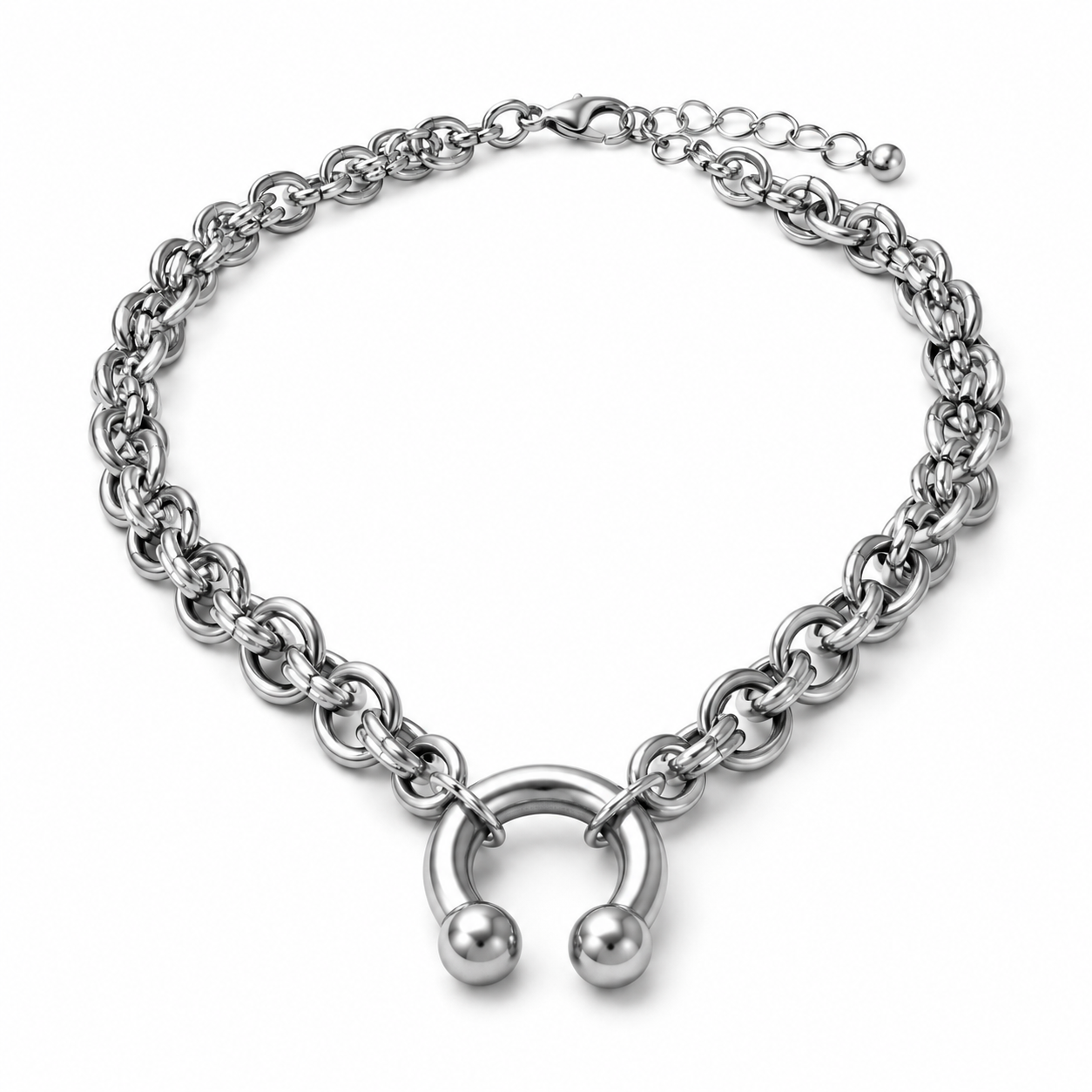 Nose Ring Pendant Necklace – Point & Round | Stainless Steel | Punk