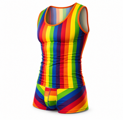 Rainbow Stripe Tank Top & Shorts Set – 5 Sizes | Polyester | Pride