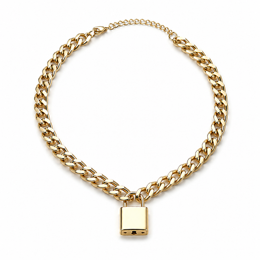 Padlock Pendant Chain Necklace – Silver & Gold | Aluminium Alloy | Vintage