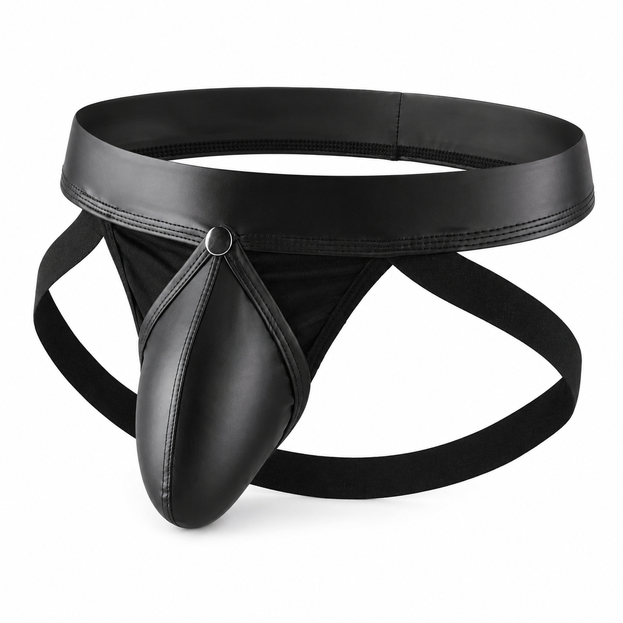 Faux Leather Jockstrap with Removable Front – Black | M–2XL | Faux Leather