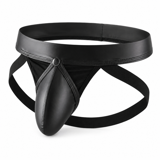 Faux Leather Jockstrap with Removable Front – Black | M–2XL | Faux Leather