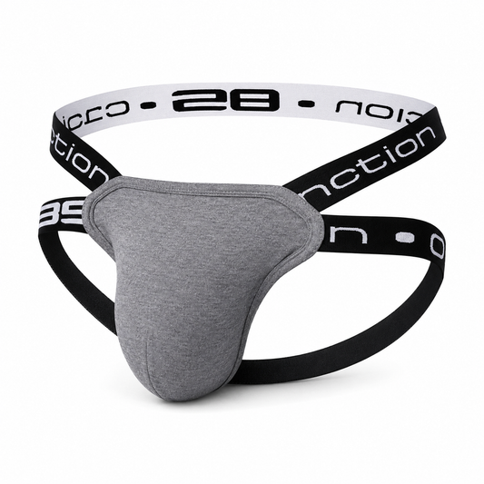 Caution Jockstrap – Black, White & Gray | M–2XL | Cotton & Lycra