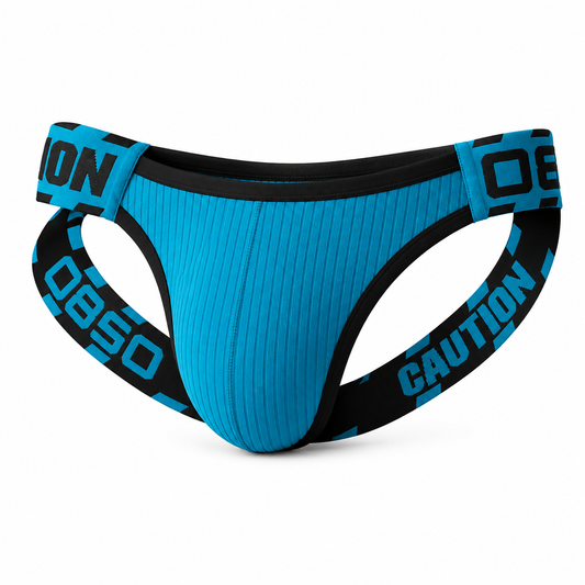 Caution Jockstrap – Black, Blue & Yellow | M–2XL | Cotton & Mesh