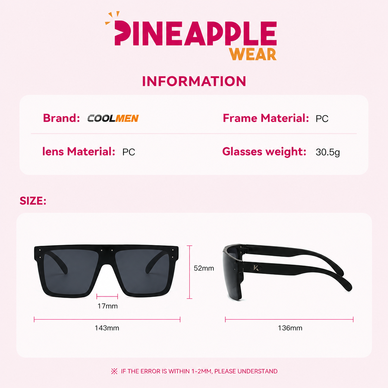 Rimless Square Sunglasses – 6 Colours | One Size | Polycarbonate