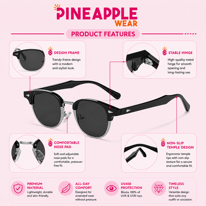 Semi-Frameless Round Sunglasses – 5 Colours | One Size | Metal & Plastic