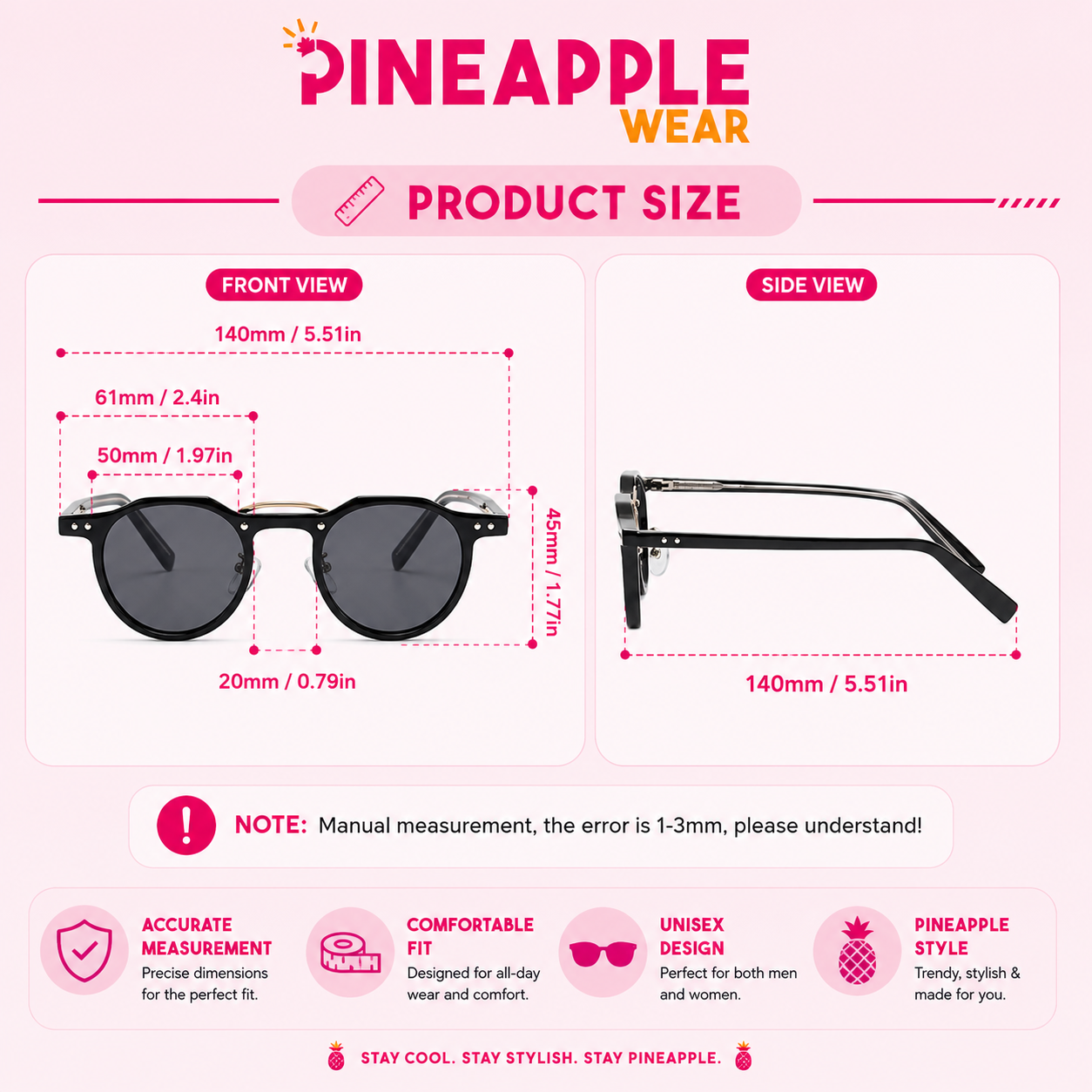 Double Beam Round Sunglasses – 5 Colours | One Size | Plastic