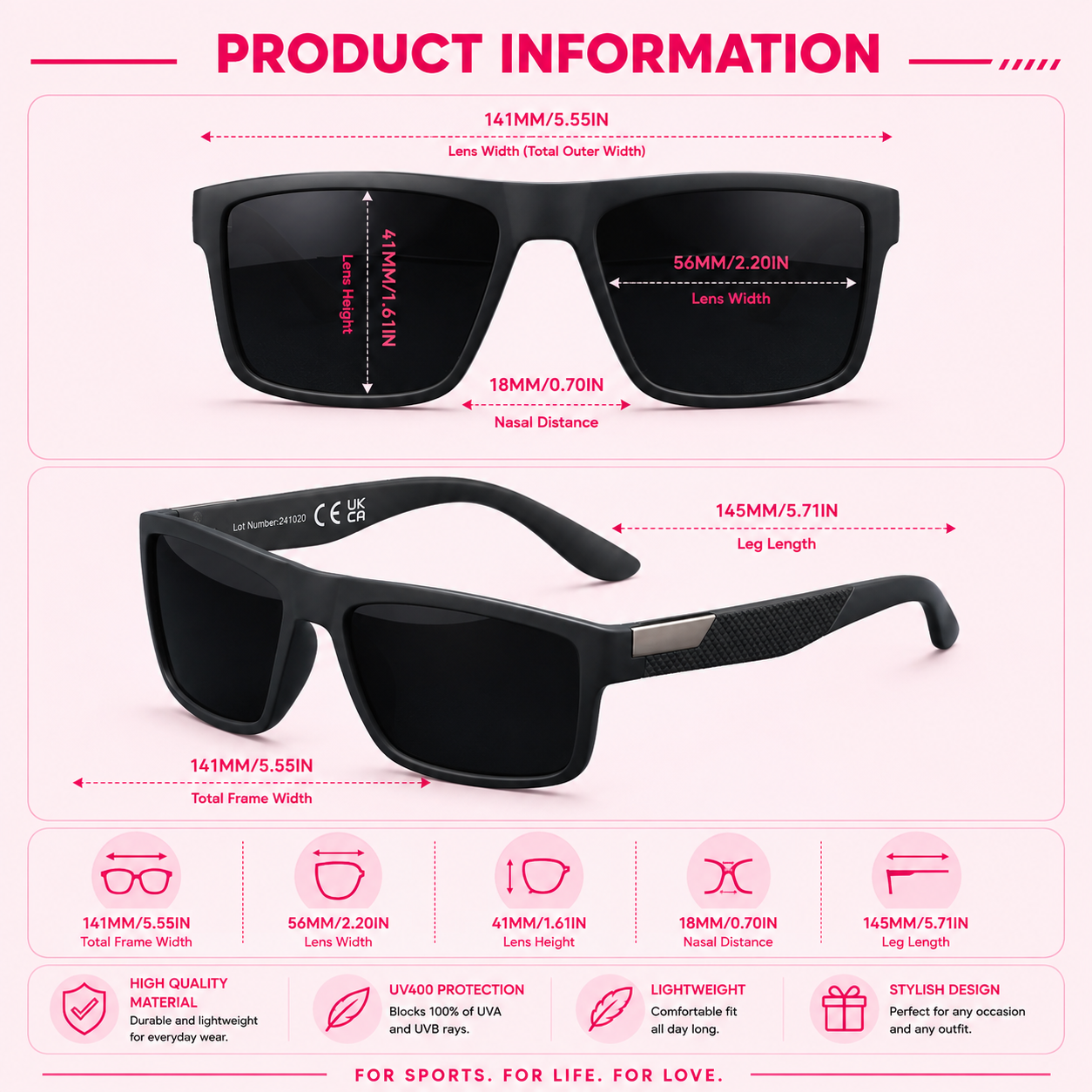 Polarised Square Sunglasses – 9 Colours | One Size | Polycarbonate & TAC