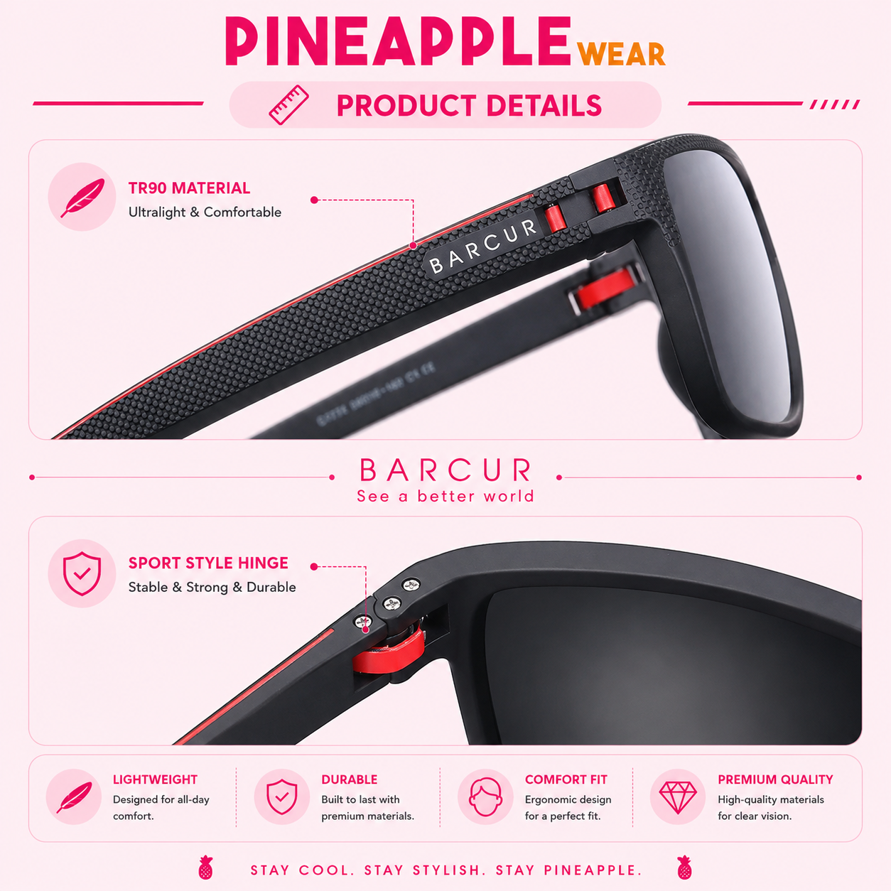 Polarised Rectangle Sports Sunglasses – Black Gray | One Size | TR-90 & TAC