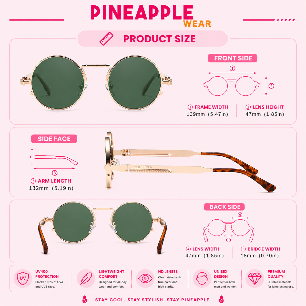 Polarised Round Steampunk Sunglasses – 8 Colours | One Size | Alloy & Polycarbonate