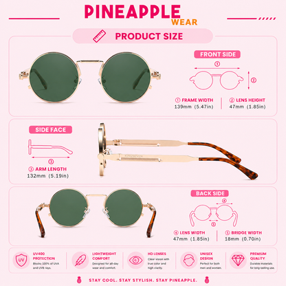 Polarised Round Steampunk Sunglasses – 8 Colours | One Size | Alloy & Polycarbonate