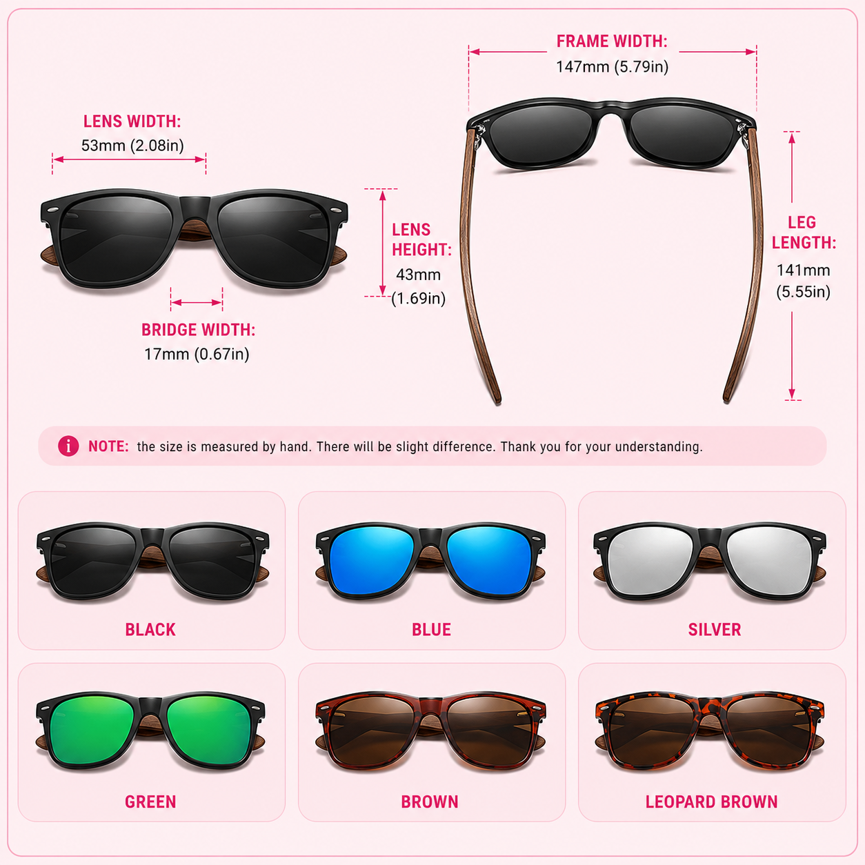 Handmade Wooden Polarised Sunglasses – 6 Colours | One Size | Walnut & Polycarbonate