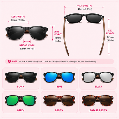 Handmade Wooden Polarised Sunglasses – 6 Colours | One Size | Walnut & Polycarbonate