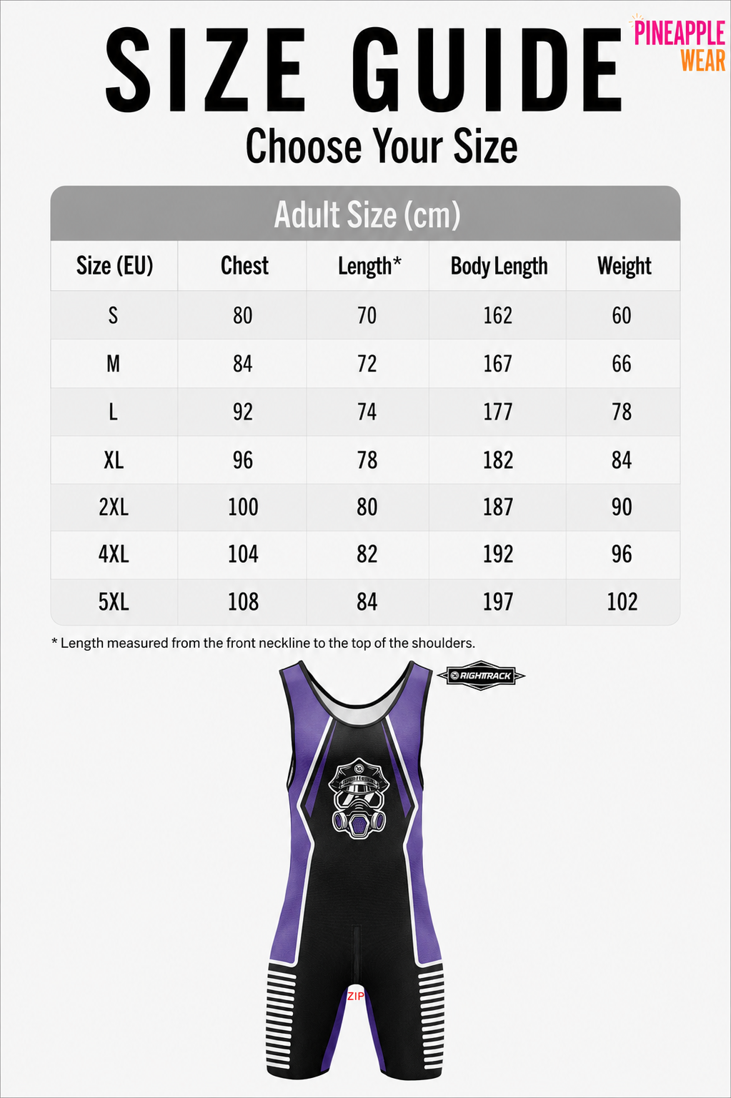 Zipper Singlet Bodysuit – 11 Colours | S–5XL | Polyester