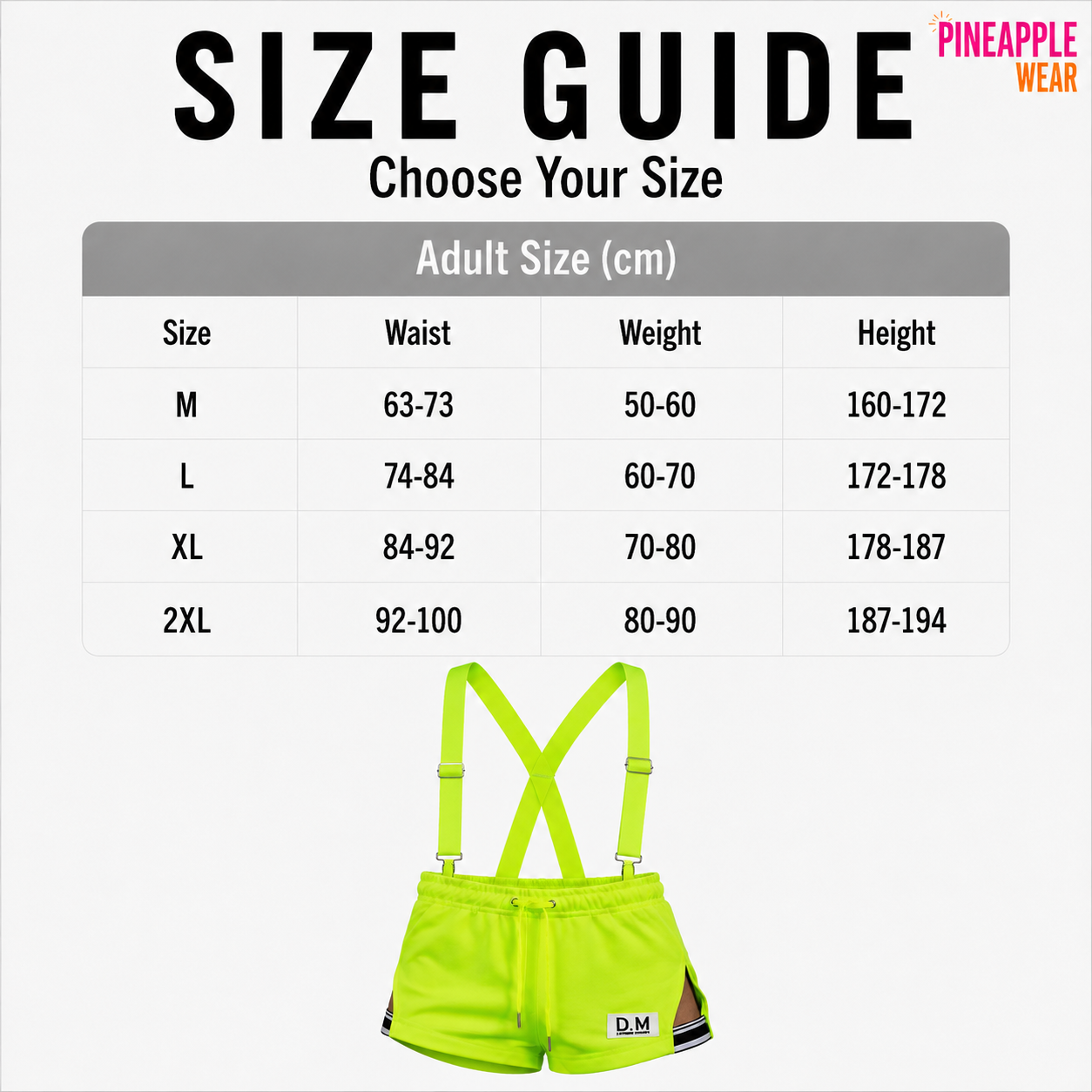 Neon Party Short & Harness Set – 10 Colours | M–2XL | Polyester & Elastane