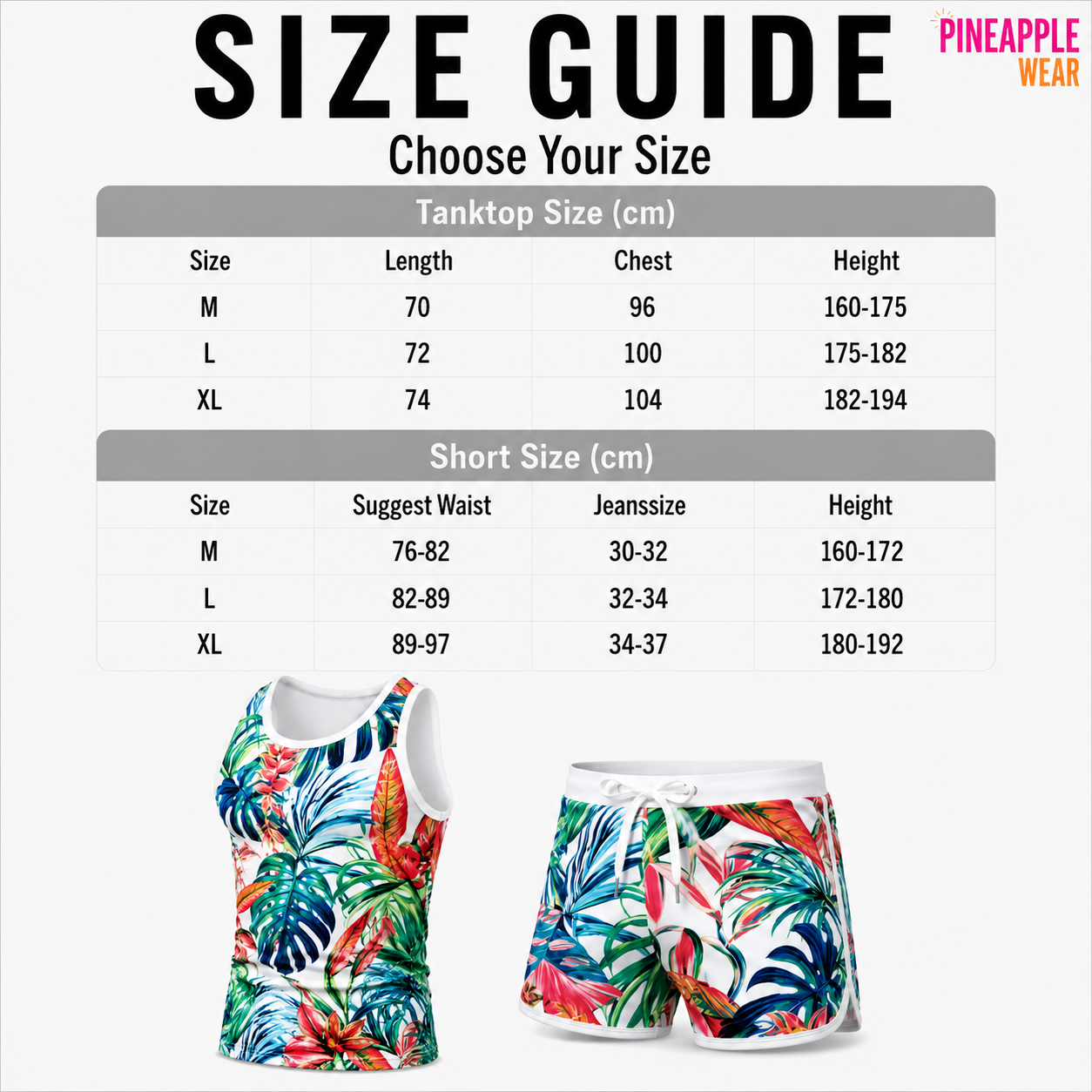 Floral Set – Matching Tank Top & Swim Trunks | M–XL
