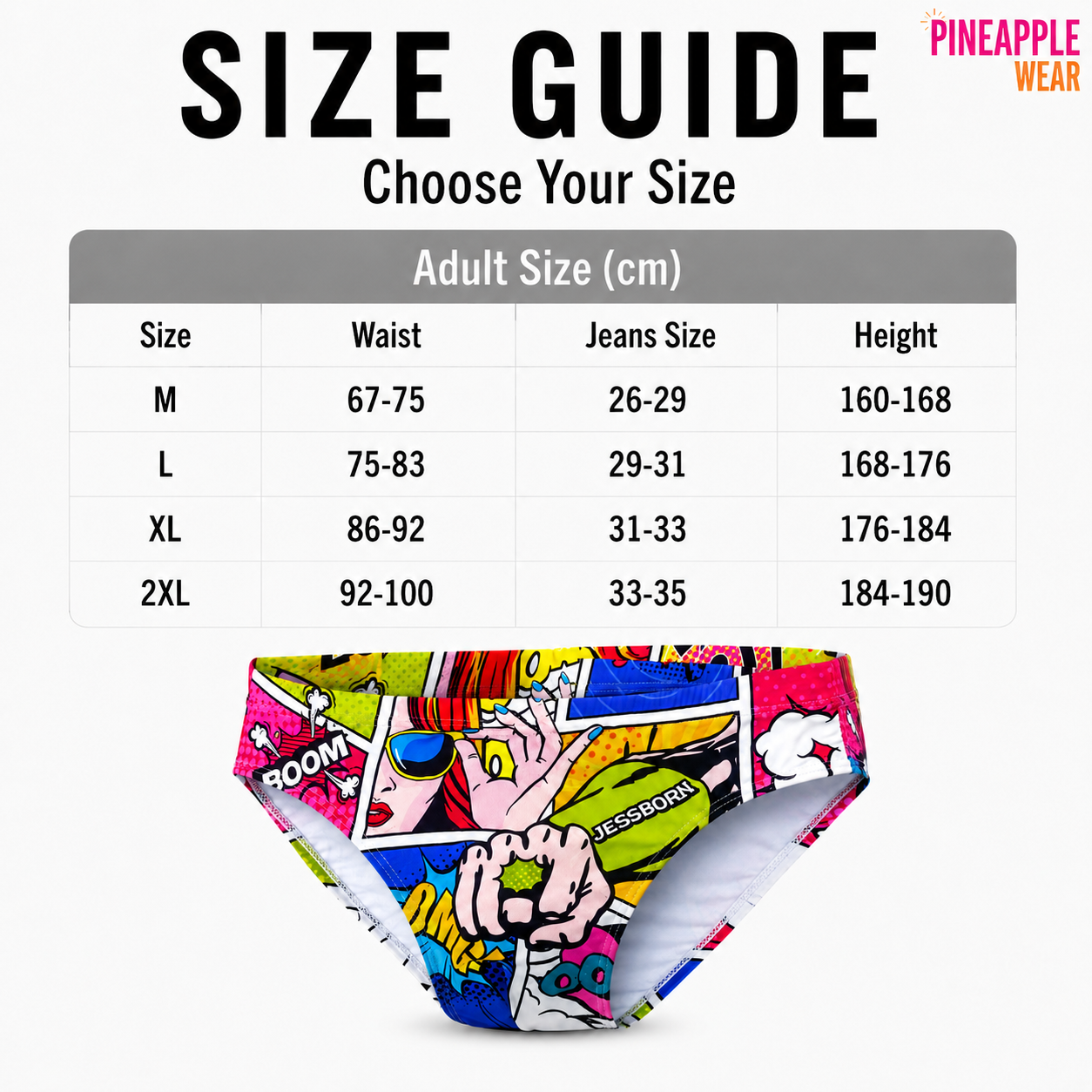 Cartoon Print Swim Brief – With or Without Pad | M–2XL | Polyester & Elastane