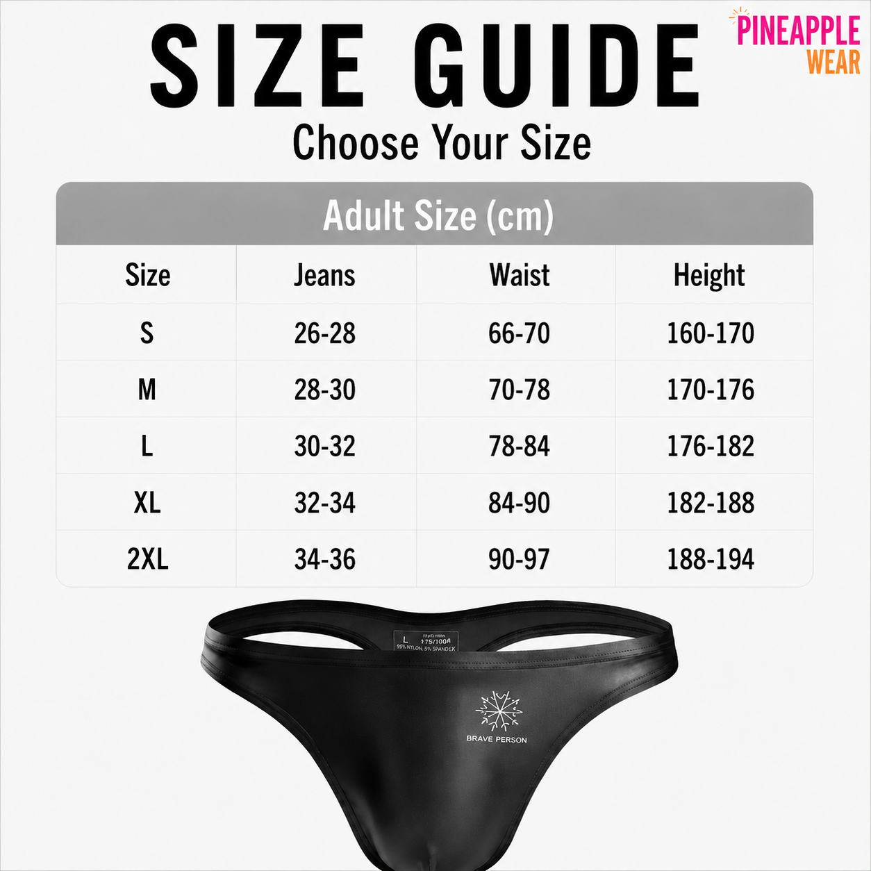 Metallic Look Thong – Grey, Black & Burgundy | S–2XL | Polyester & Lycra
