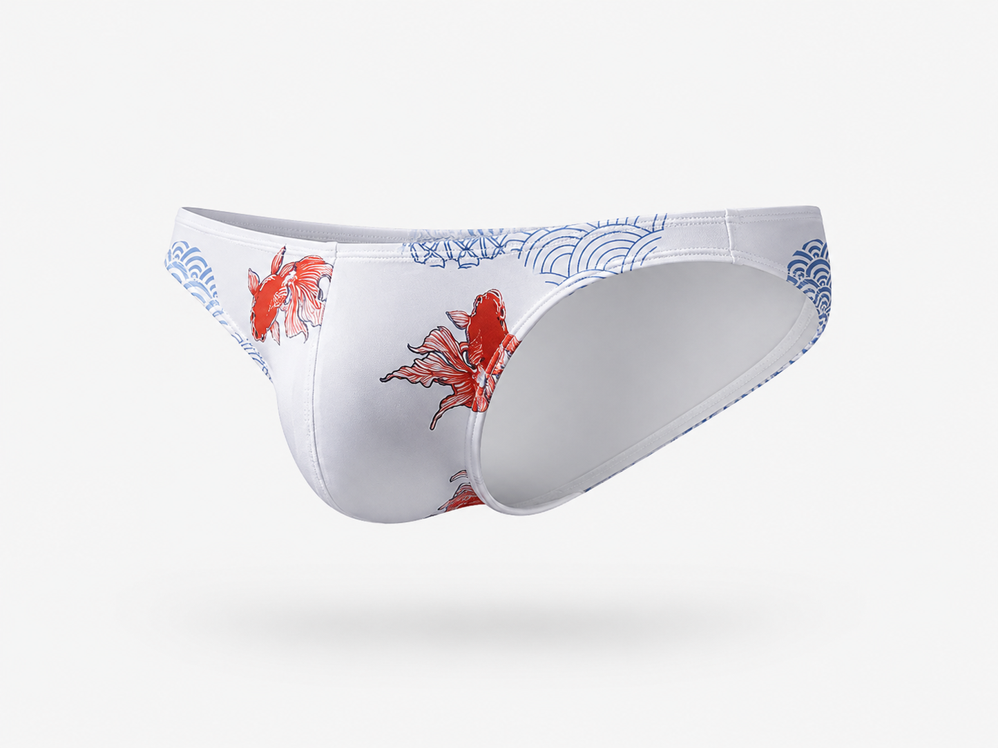 Koi Print Swim Brief – Blue & White | M–2XL | Polyester