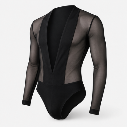 Mesh Splicing V-Neck Jumpsuit – Black | S–3XL | Polyester & Spandex