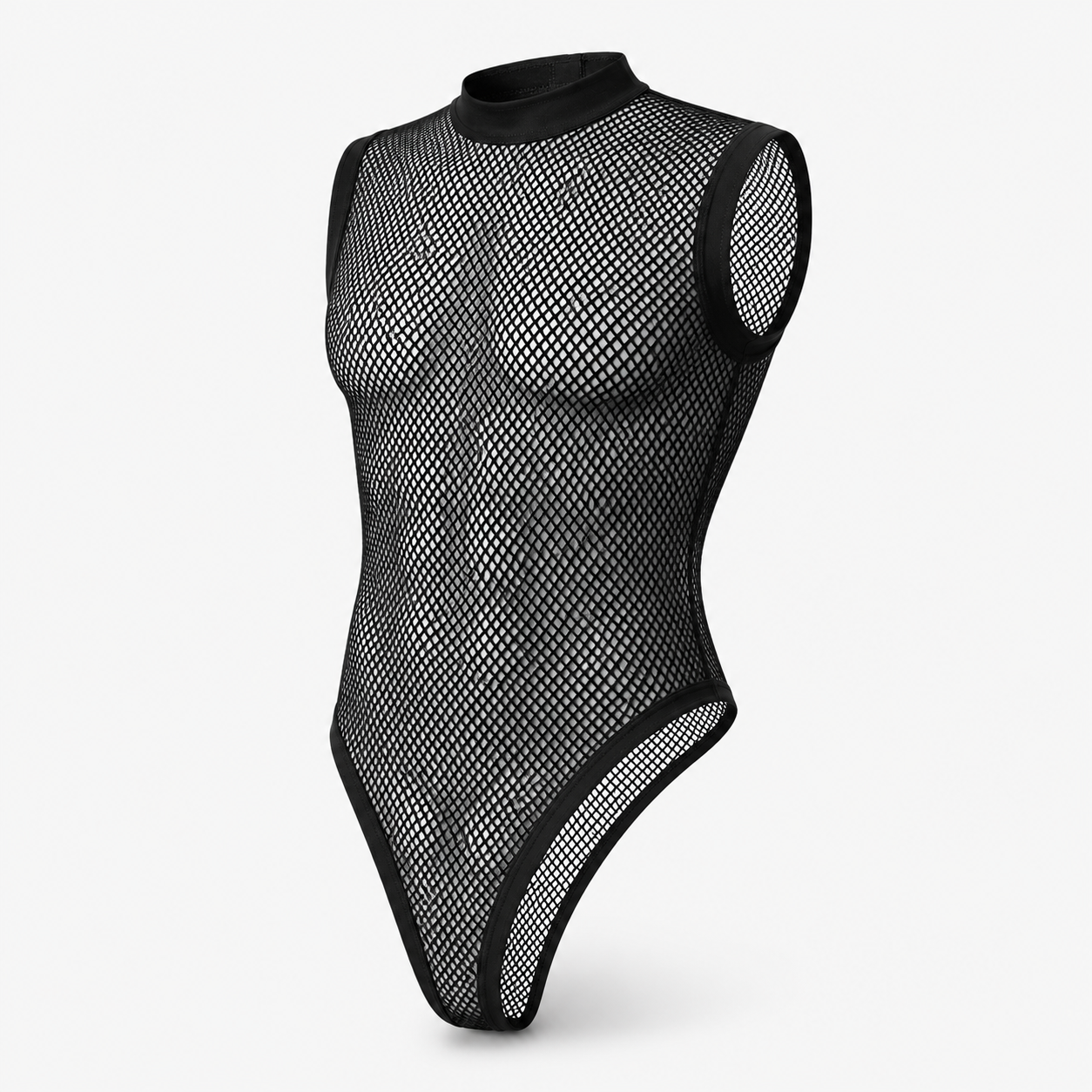 Mesh Patchwork See-Through Bodysuit – Black | S–5XL | Polyester & Spandex