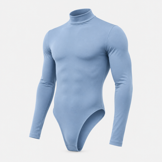 Solid Long Sleeve Bodysuit – Blue & Black | S–3XL | Polyester & Spandex