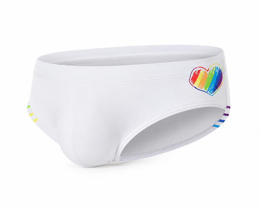 Swimbrief Love & Pride – Built-in Cup | White & Black | M–XXL