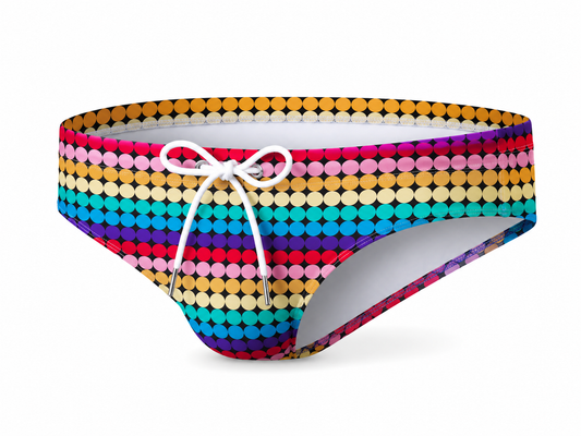Printed Swimbrief – Tropical Leaves, Dots & Rainbow | M–XL | Nylon & Lycra