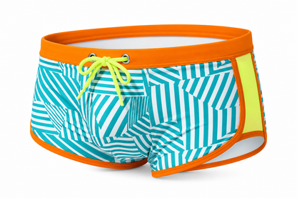 Maze Swim Boxerbrief – Yellow, Pink & Orange | M–2XL | Nylon & Lycra