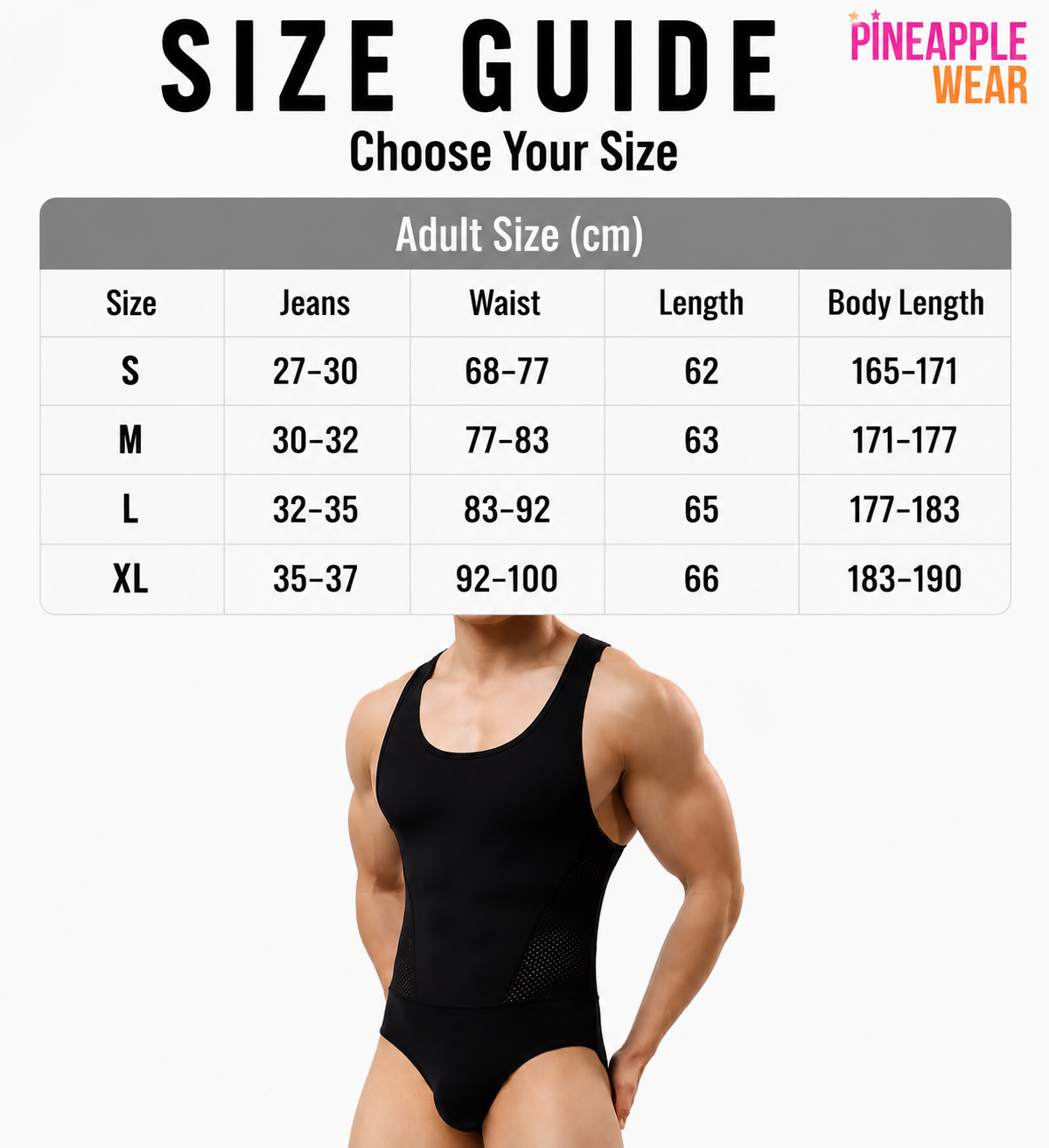 One-Piece Bodysuit Swimwear – White, Gray & Black | S–XL | Nylon & Elastane