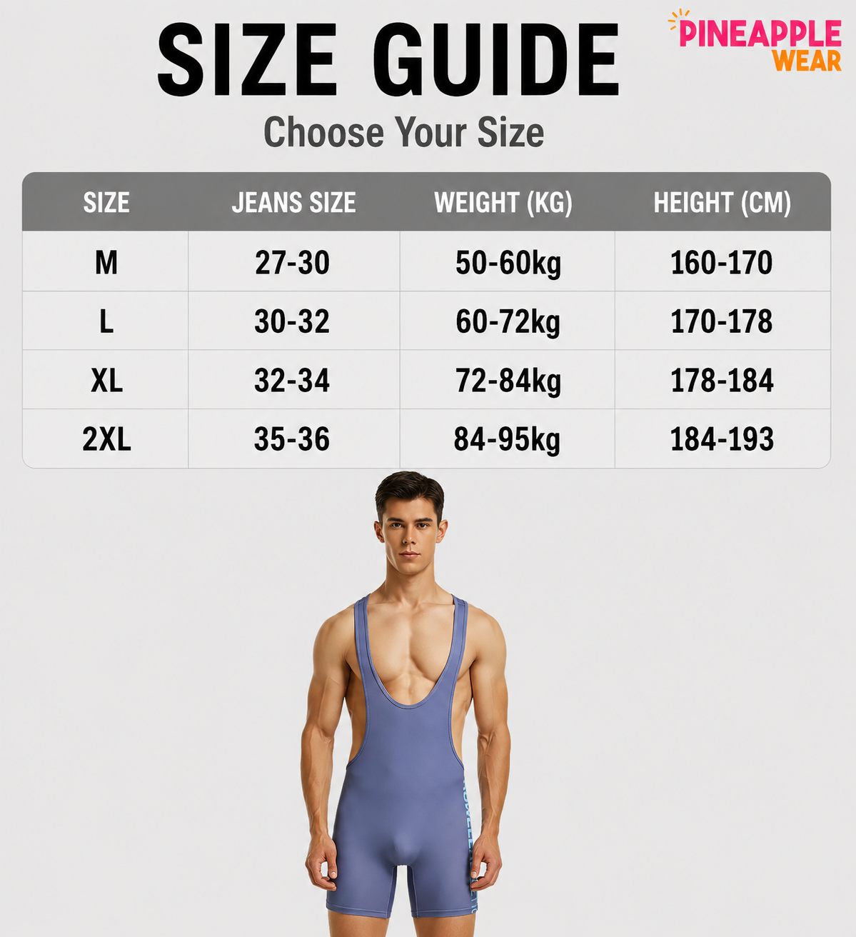 Wrestling Suit – Grey | M–2XL | Polyester & Lycra