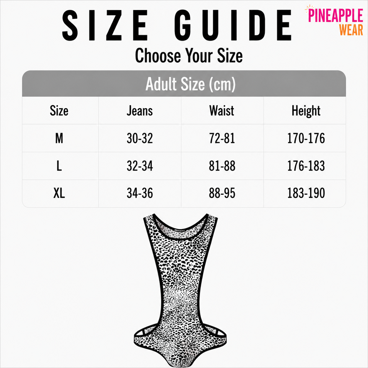 Leopard Print Bodysuit – White & Yellow | M–XL | Nylon & Elastane