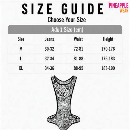 Leopard Print Bodysuit – White & Yellow | M–XL | Nylon & Elastane