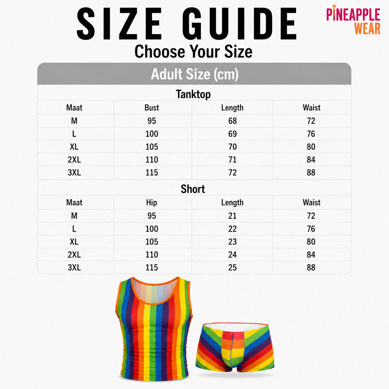 Rainbow Stripe Tank Top & Shorts Set – 5 Sizes | Polyester | Pride