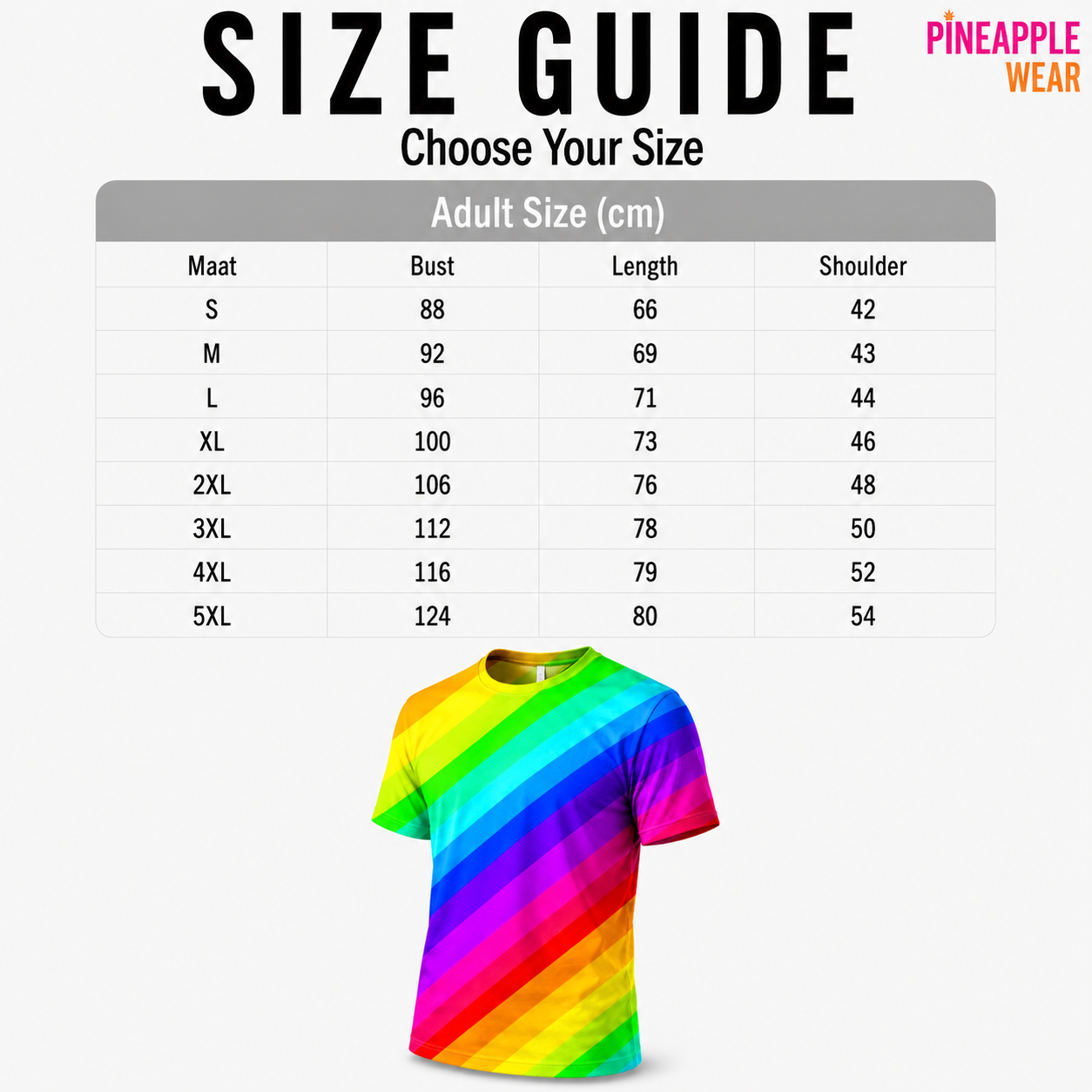 Rainbow Stripe 3D Print T-Shirt – Diagonal | S–5XL | Polyester