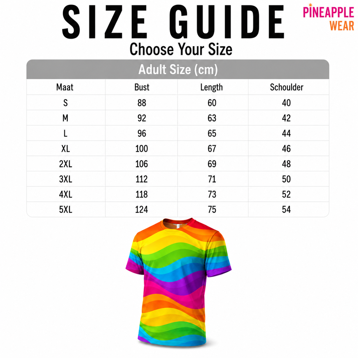 Rainbow Stripe 3D Print T-Shirt – Waves | S–5XL | Polyester