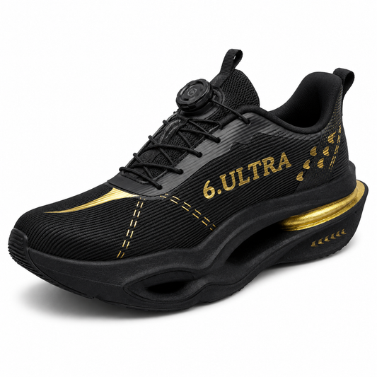 Air Cushion Running Sneaker | Breathable Mesh | Black/Gold | EU 35–44