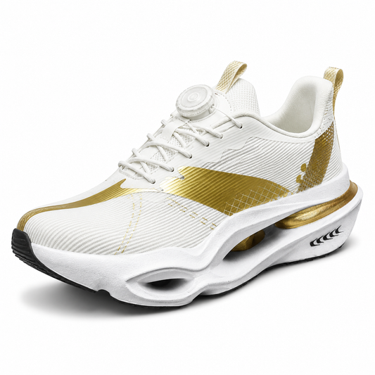 Air Cushion Running Sneaker | Breathable Mesh | White/Gold | EU 35–44