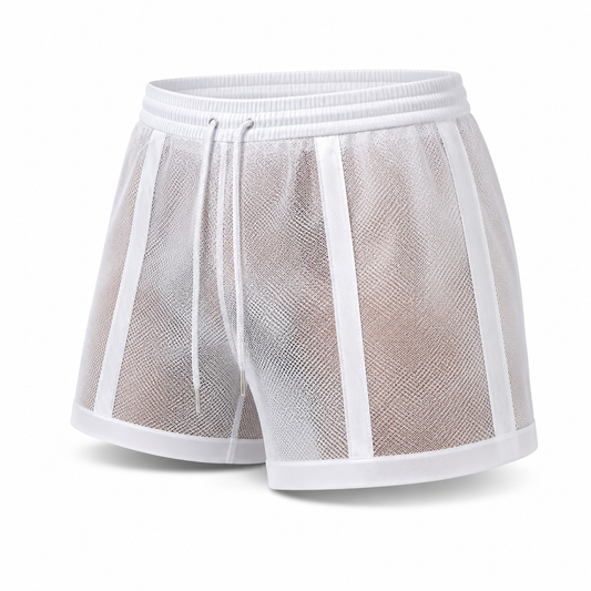 Men's Mesh Patchwork Shorts – See-Through Loose Drawstring Summer Streetwear | S–5XL