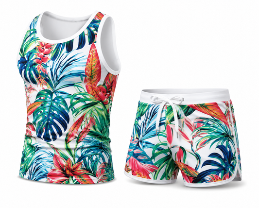 Floral Set – Matching Tank Top & Swim Trunks | M–XL
