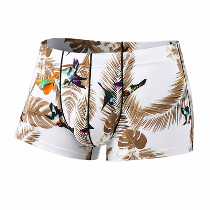 Bird Print Ice Silk Boxer Short – S–2XL | Silk & Synthetic