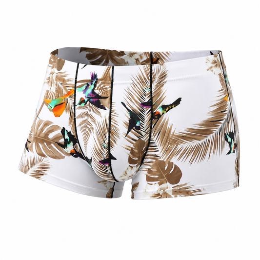 Bird Print Ice Silk Boxer Short – S–2XL | Silk & Synthetic