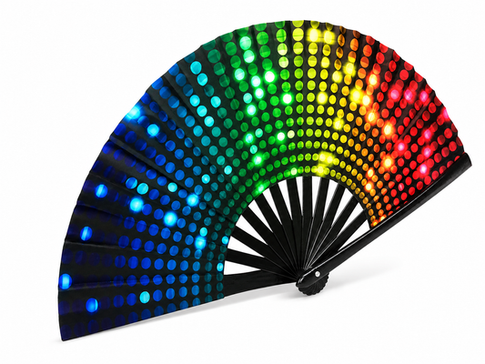 Pride Folding Hand Fan – Dots & Rainbow | Bamboo & Oxford Fabric